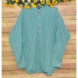 Ralph Lauren Blake Men's Green Plaid Button Up Shirt XL Embroidered Logo Casual